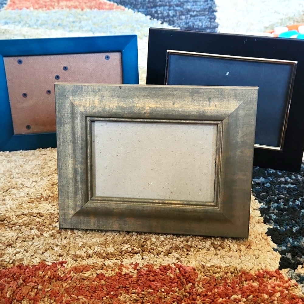 Lot of 3 frames sold together. One black 5x7, teal 5x7, and gold 4x6